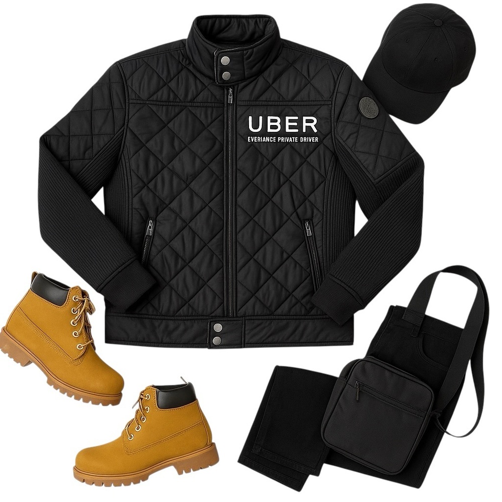Premium Lounge Uber Quilted Jacket XL Black Embroidered Everyone’s Driver in EUC